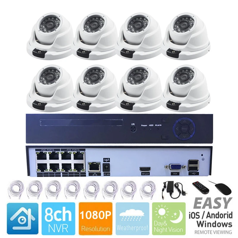 

48V POE 8CH 1080P HDMI POE NVR Kit CCTV Camera System 2MP Outdoor Security IP Camera P2P Video Surveillance System Set 2TB HDD