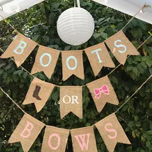 Пользовательские знак Сапоги и ботинки для девочек или луки Галстуки или пачки Пол выявить мешковины баннеры Baby Shower детская комната Вечеринка овсянки гирлянды наряд для фотосессий