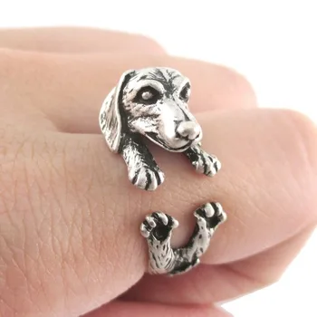 

Kinitial 1PCS Antique Bronze Black Realistic Dachshund Dog Puppy Animal 3D Adjustable Rings anillos mujer