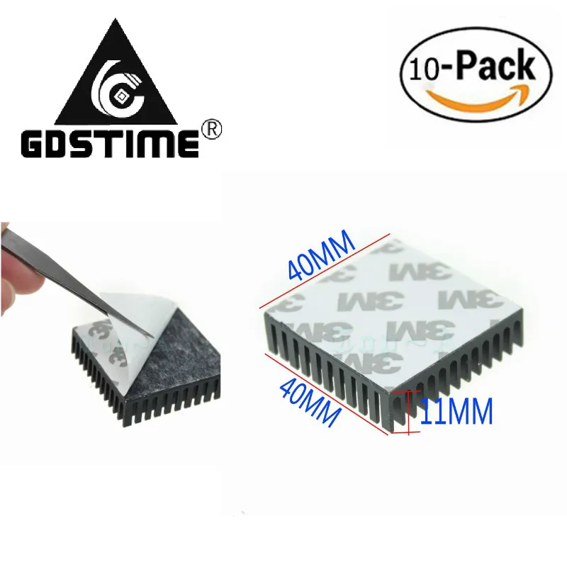 

Gdstime 10 pcs 4cm 40x40x11mm Black Extrude Aluminium heatsink High Quality IC Chip Heat Sink Radiator 40mm x 11mm