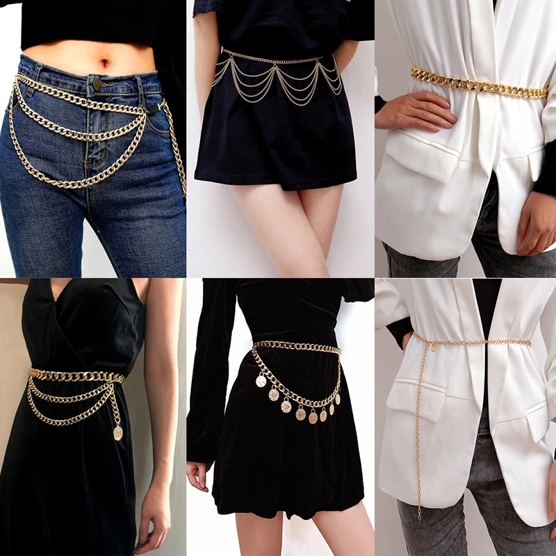 

6 Styles Metal Chain Retro Belt High Waist Hip Waistband Body Chain for Women