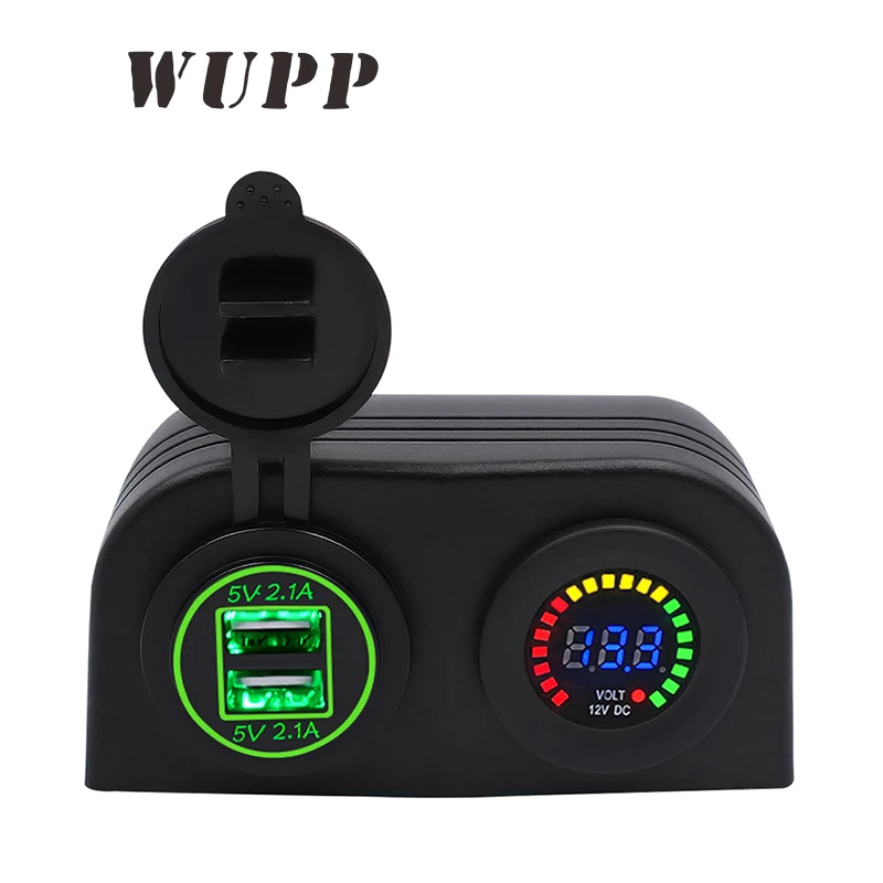 WUPP синий зеленый красный свет авто 5V 2.1A двойной Usb Автомобильное зарядное