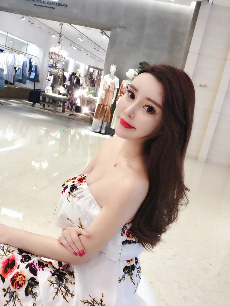 2018 New Summer Women's  Sexy  Printing  Ruffles Tops  Irregular Paty Dress Free Shipping