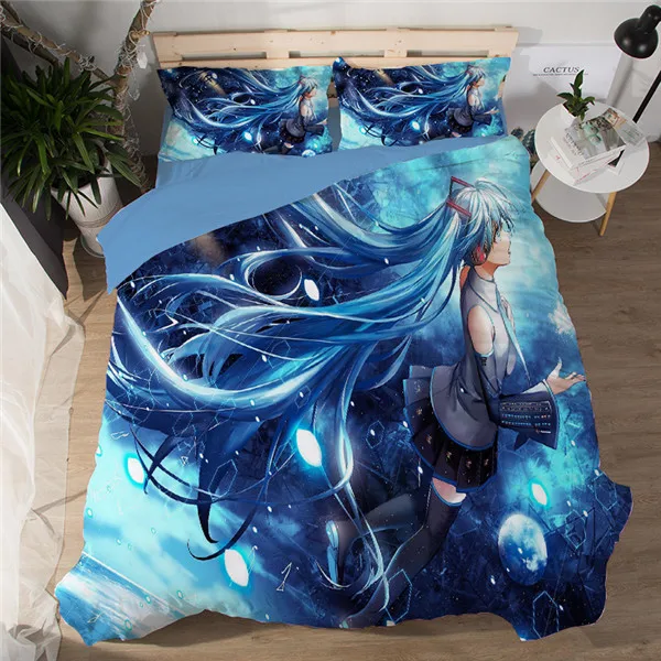 Japanese Anime Magical Mirai Hatsune Miku Bedding Set Bedcover Pillow Case 3/4PCS girls duvet cover sets cartoon blue bedclothes - Цвет: style 3