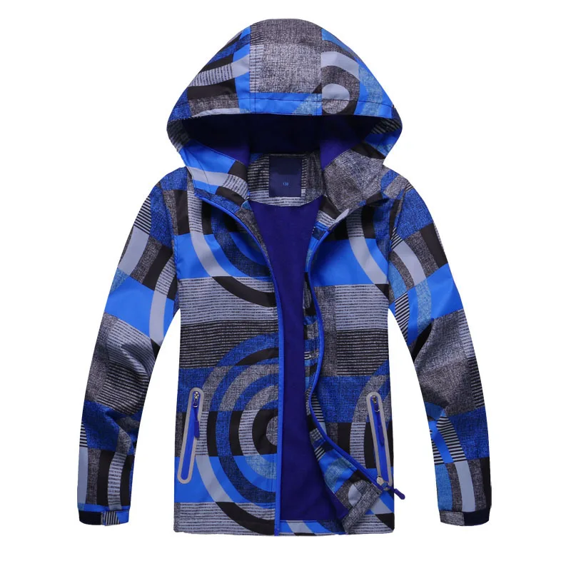 Модные весенние куртки для мальчиков и девочек, детская верхняя одежда для мальчиков, водонепроницаемые ветрозащитные куртки с капюшоном для детей, флисовое пальто - Цвет: Blue boy jacket