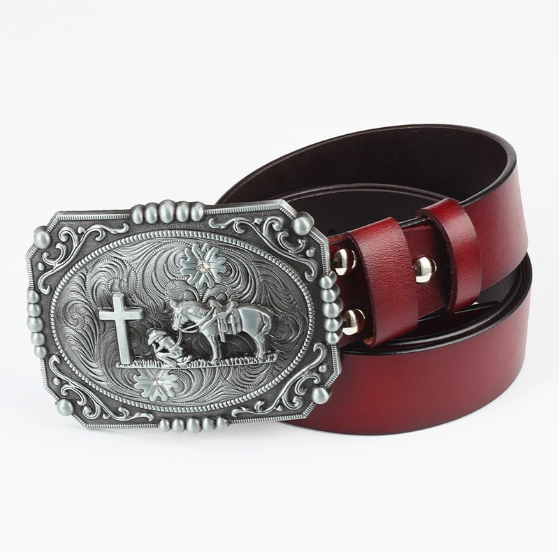 Western style cowboy belt men cow skin leather belt west cowboy