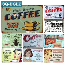 [SQ-DGLZ] свежий заваренный кофе металлический знак кофеин Настенный декор оловянный знак винтажный домашний декор живопись таблички художественный плакат