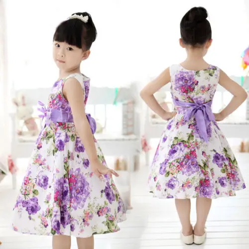 Vêtements dété pour petites filles, tenue princesse, tenue florale, violette, sans manches, pour fête de mariage, pour enfants de 2-4-6-7-8-9-10 ans