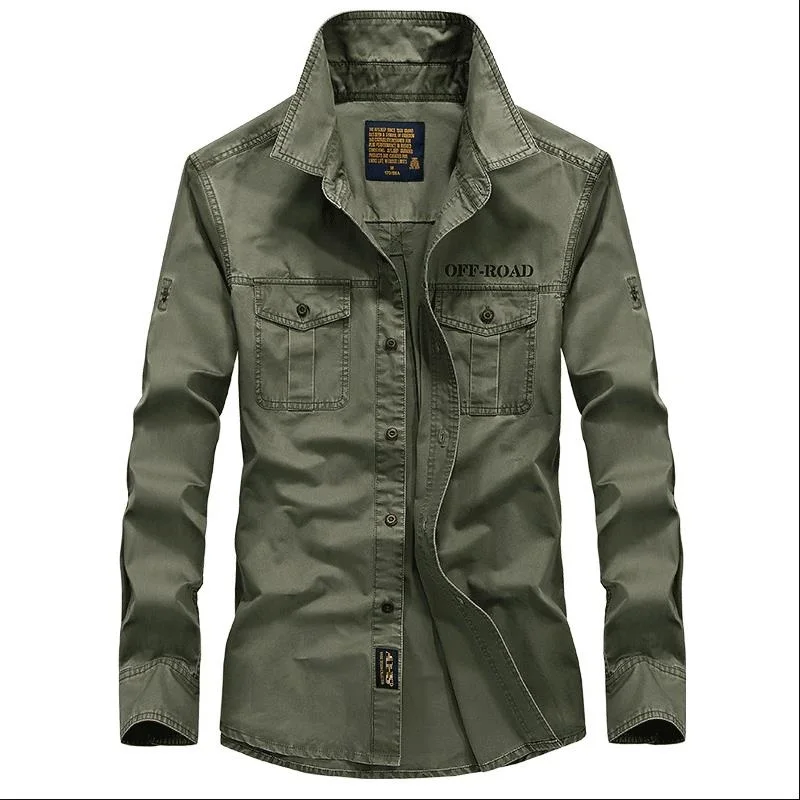 Men's shirt men's long sleeved shirt military style pure color large size shirt