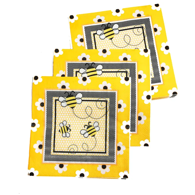 

20pcs Butterfly Bee theme napkins Butterfly Bee theme party disposable napkins baby shower party decorations Marie Cat napkins