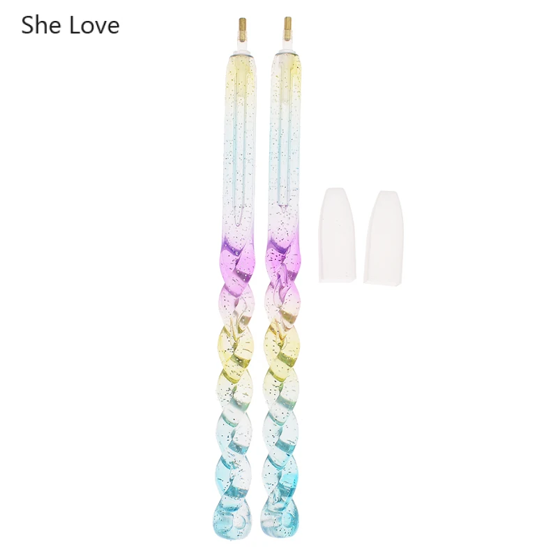 

She Love 2Pcs Colorful 5D Diamond Painting Embroidery Tools Kit Point Drill Pen Diamond Mosaic DIY Craft Accessories