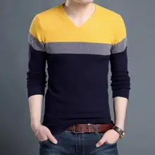 M-4XL свитер Для мужчин Новое поступление Повседневный пуловер Для мужчин осень V-образным вырезом лоскутное качество трикотажные Брендовые мужские свитера плюс Размеры