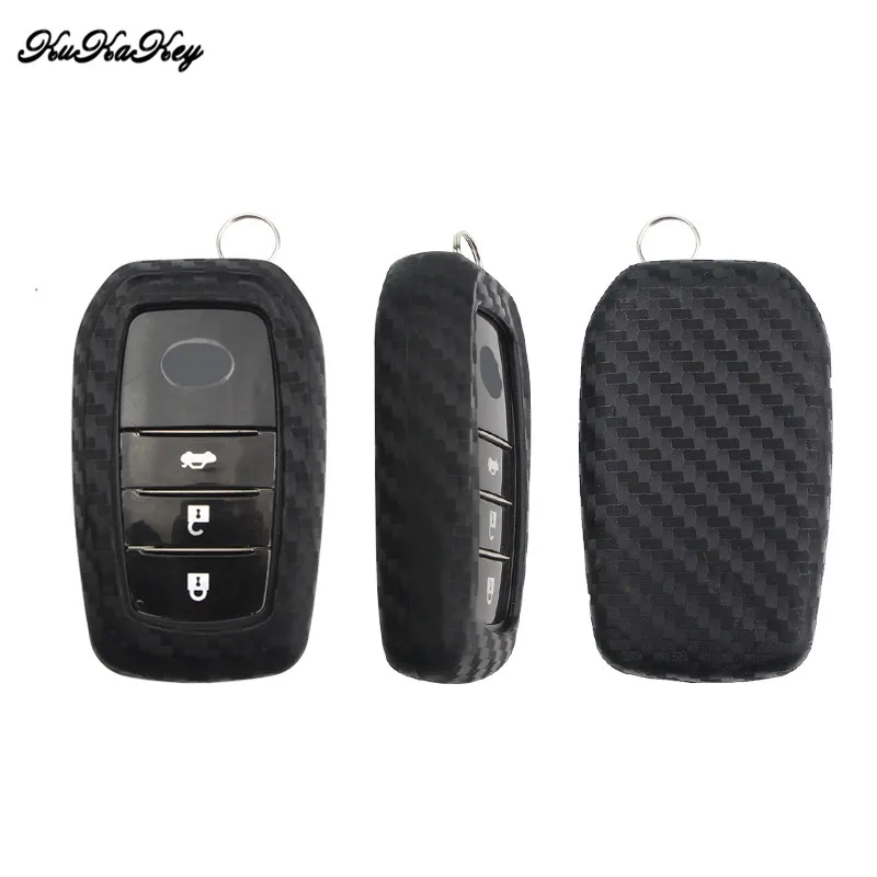 

KUKAKEY Car Key Case Cover For Toyota Crown Camry Highlander RAV4 EZ Carbon Fiber Car Key Bag Shell Holder