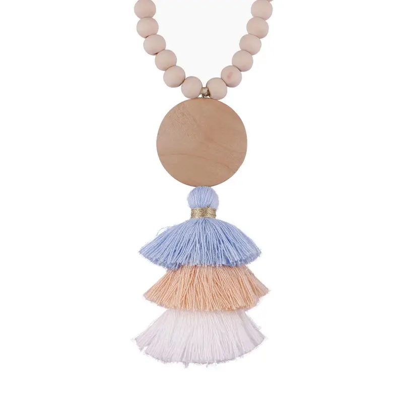 Personalized Wood Tassel Necklace 2018 New Trendy Monogram Blank Bohemian Hula Tassel Pendant Long Necklace for Women Jewelry