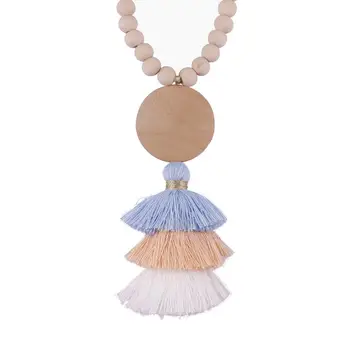 Personalized Wood Tassel Necklace 2018 New Trendy Monogram Blank Bohemian Hula Tassel Pendant Long Necklace for Women Jewelry