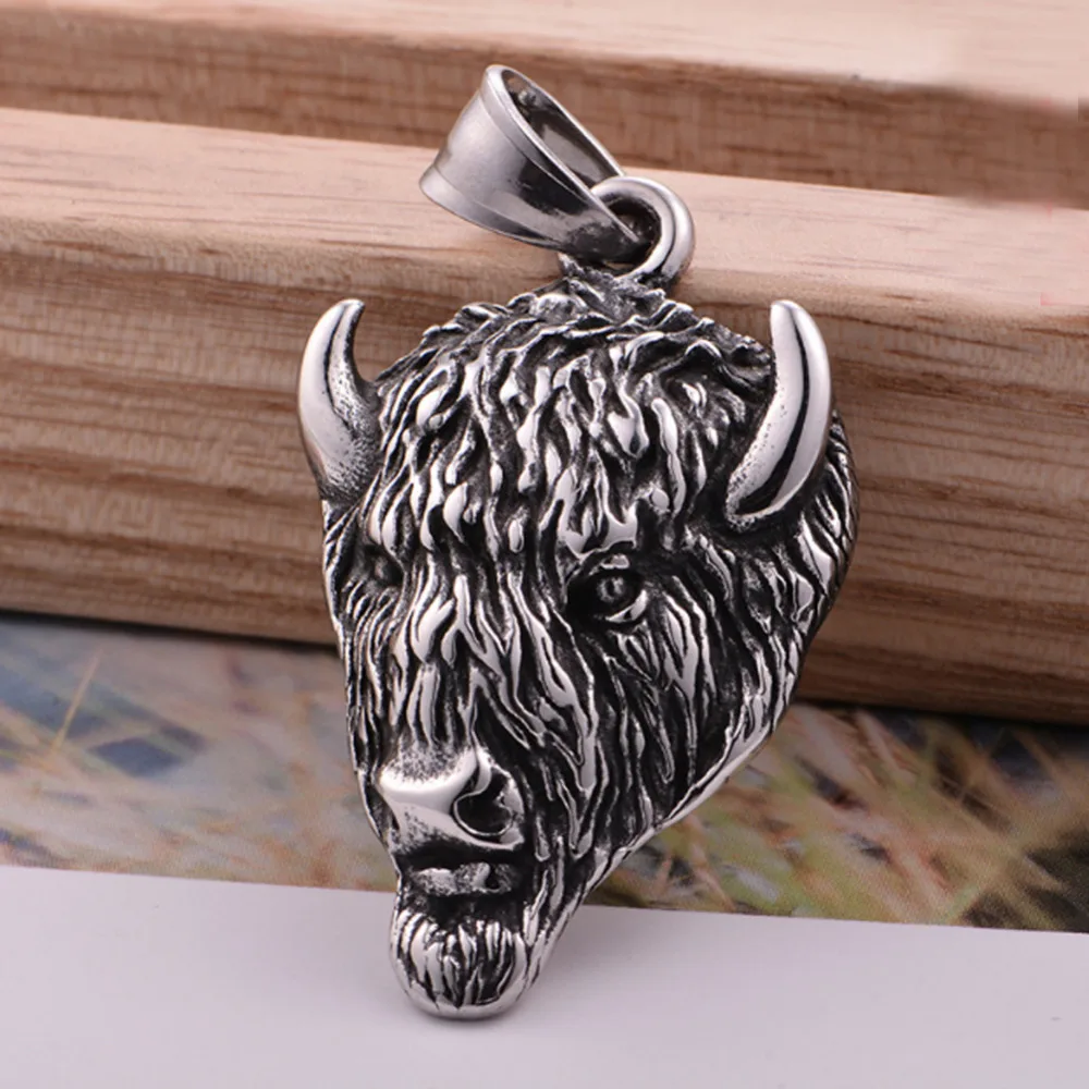 

Men's Cool Jewelry Silver Stainless Steel Buffalo Wild Animal Pendant Necklace free chain including