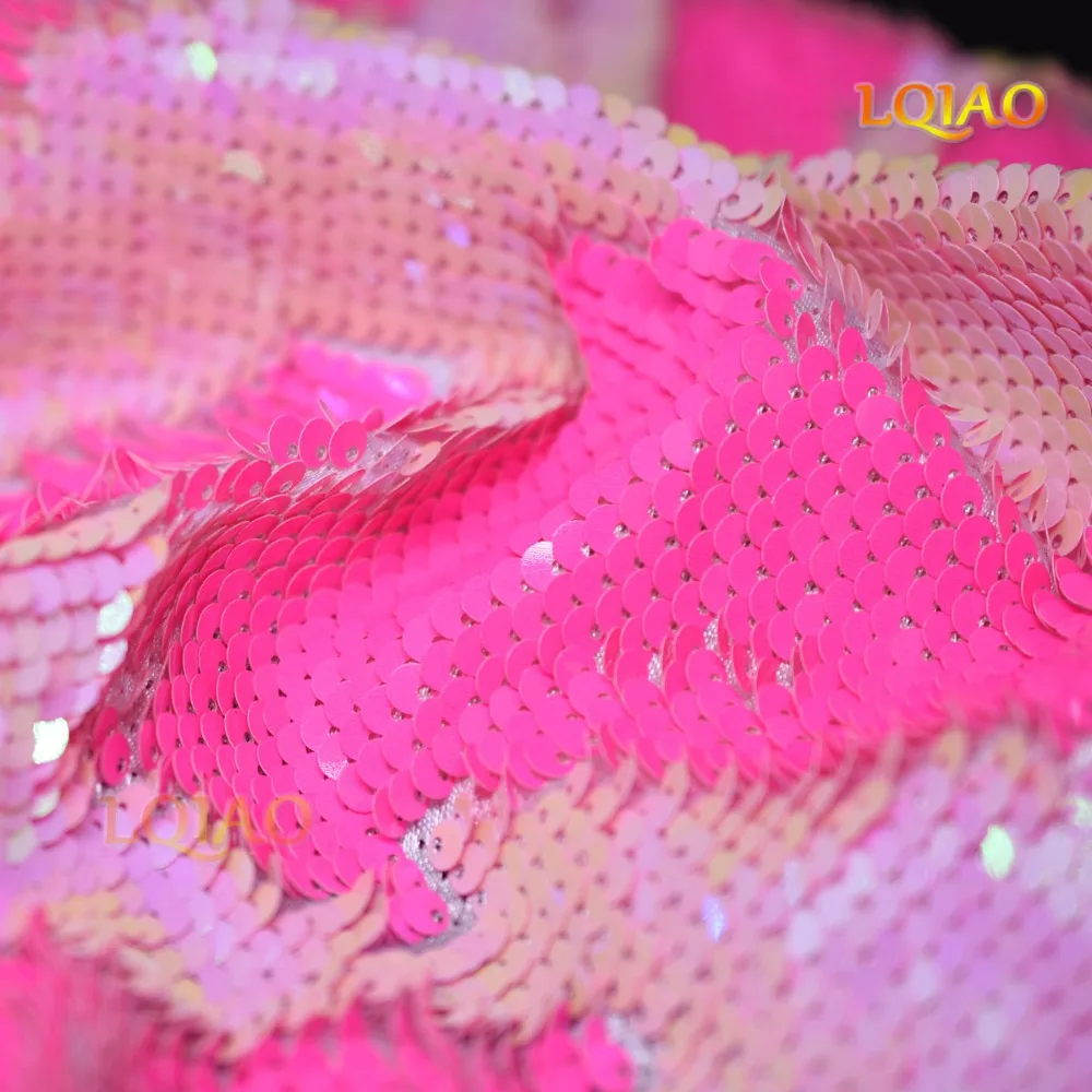 Neon Pink Iridescent Reversible Sequin Fabric 07