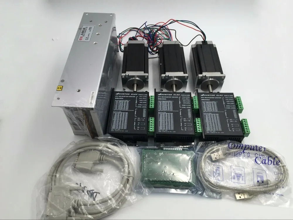 

Nema23 3 Axis 1556oz.in Stepper Motor Driver Kit 1.1Nm 2.5A +Power Supply+Mach3 Breakout Board for CNC Engraving Machine