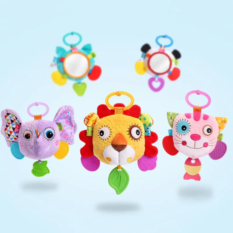 Популярная игрушка-погремушка для детской коляски с зеркальным искажением в виде животного, плюшевая игрушка-погремушка для младенцев, обучающая игрушка для малышей, 6 вариантов