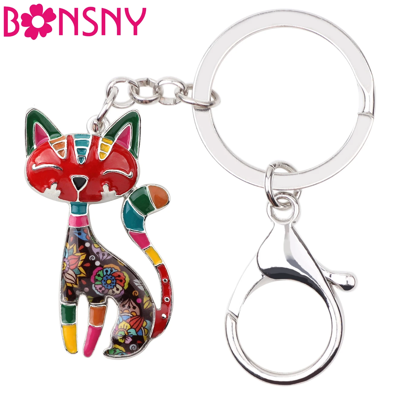 

Bonsny Enamel Alloy Smile Kitten Cat Key Chains Keychains Kryring Pendant Animal Charm Fashion Jewelry For Women Girls Gifts Hot