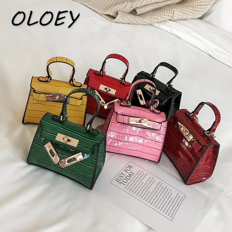 Mini bolso de mensajero de moda con cadena pequeña y bonita para chica, de marca de lujo, de diseñador, bolso cruzado con cerradura para niños, de cocodrilo PU chico niños ¡bolso!