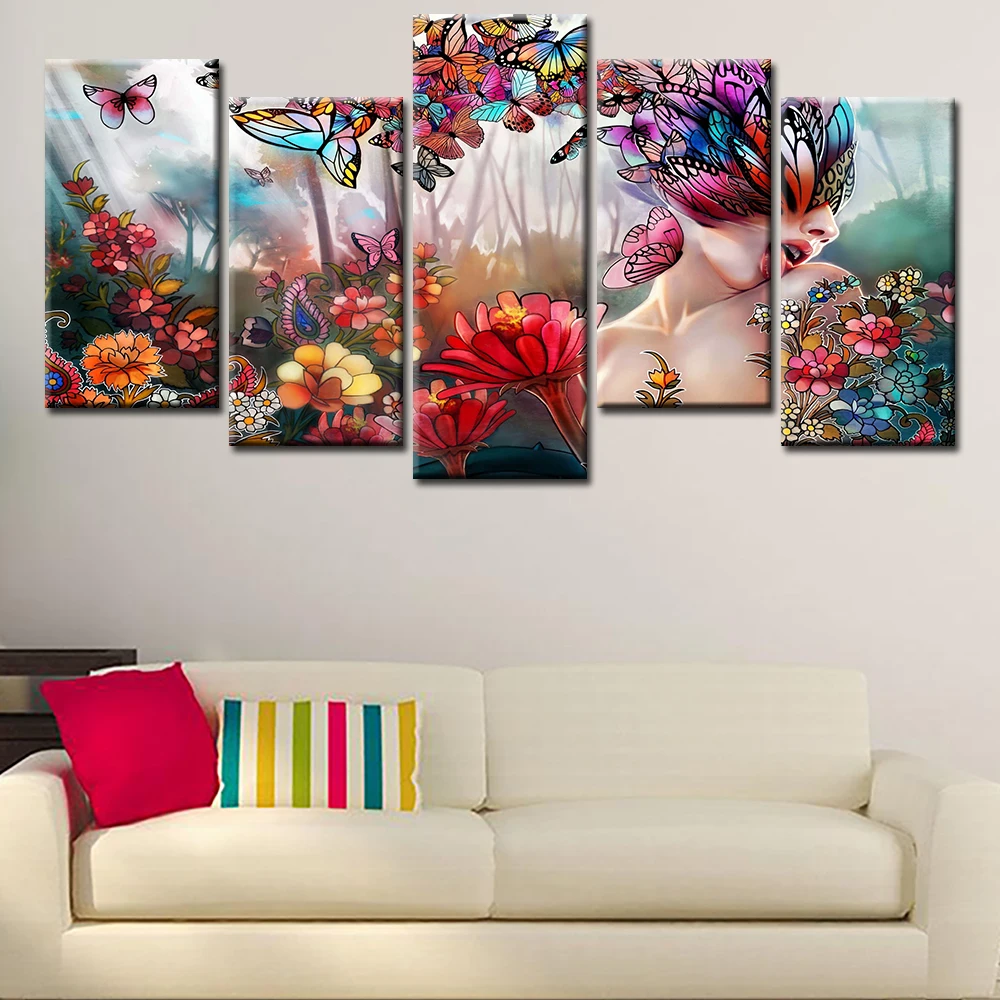 HD-Printed-Abstract-butterfly-girl-Painting-on