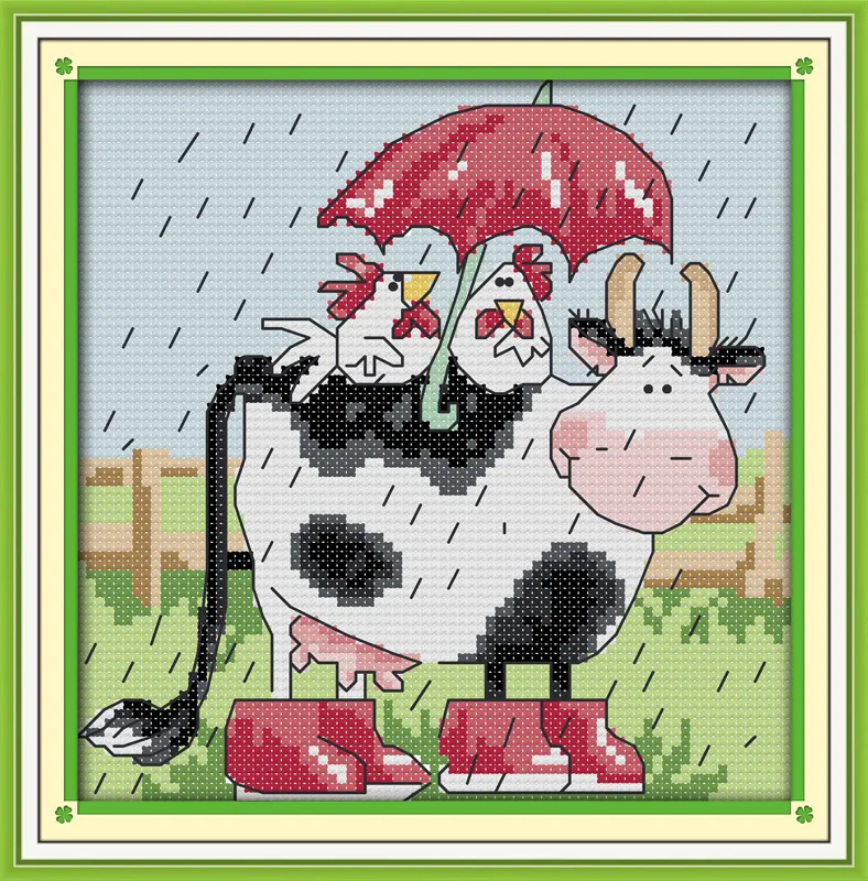 

Cows and chicken Printed on Canvas DMC Counted Chinese Cross Stitch Kits printed Cross-stitch set Embroidery Needlework