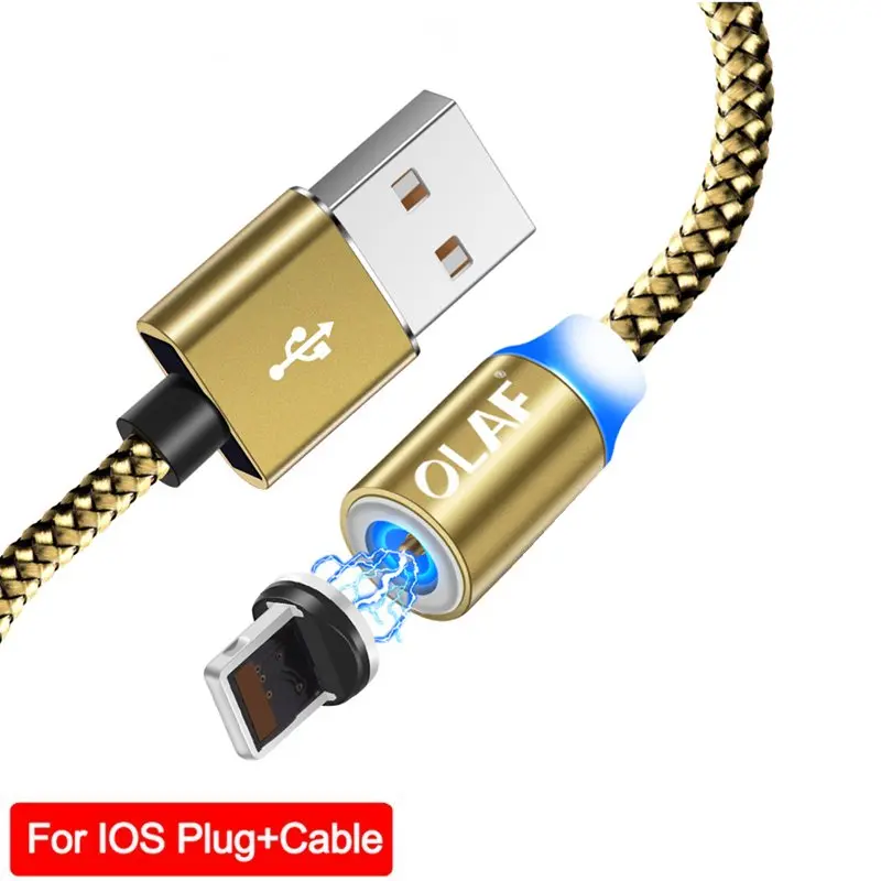 Магнитный usb-кабель Олаф 1 м/2 м Магнитный шнур для быстрой зарядки для iPhone Xs Max XR type-c кабель для samsung S8 Xiaomi huawei телефонный шнур - Цвет: Gold for iphone