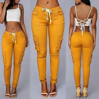 

Skinny Pant Women Sexy Pencil Pant Autumn Female High Waist Casual Drawstring Long Trouser Stretch Ripped Pants