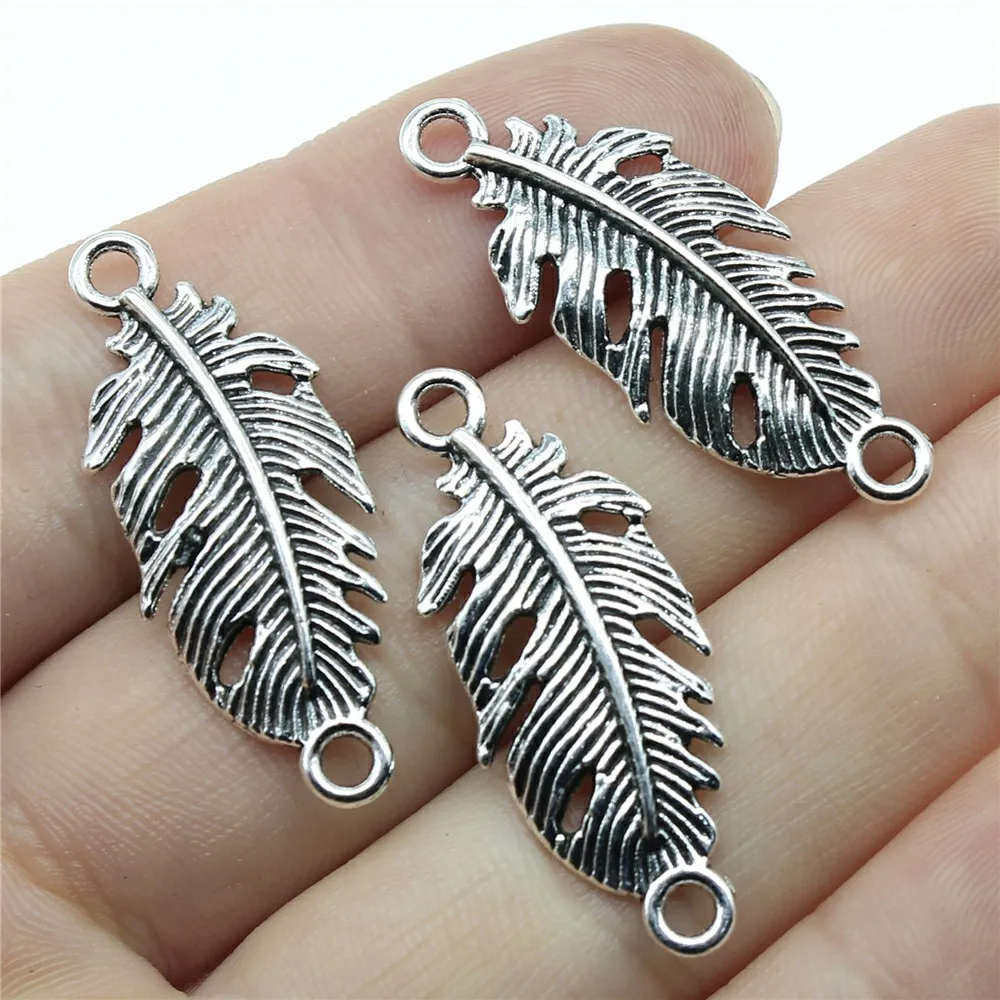 

WYSIWYG 10pcs 35x14mm Feather Pendants Connector Vintage Feather Charm Connector Vintage Feather Connector Pendants