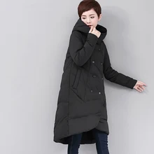 Женский длинный пуховик, черный, большой размер, уплотненный, белый, утиный пух, тонкий