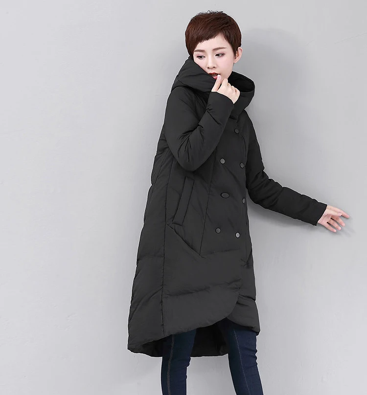 

Women's long down jacket black Large size Thicken White duck down Slim