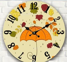34cm modern design silent decorative colorful wooden wall watch rustic large clock on the wall cartoon umbrella kitchen