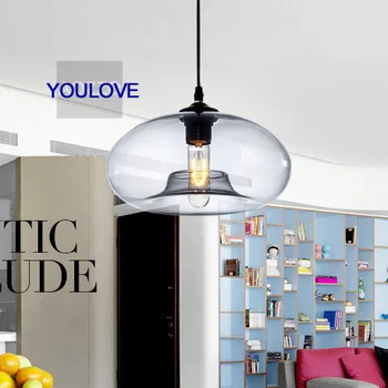 

Modern Blue Glass Pendant Lights Fixture Vintage Single Glass Droplights Home Indoor Dining Room Foyer Bed Room Pendant Lamps