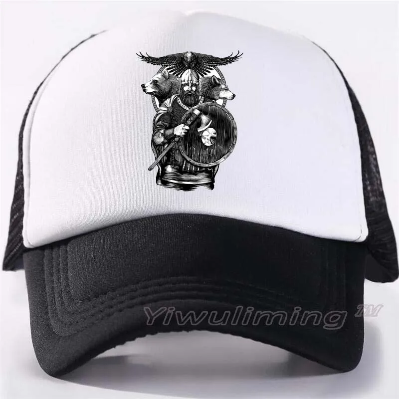 

New Summer Trucker Caps Geometric odin viking Cool Summer Black Adult Cool Baseball Mesh Net Trucker Caps Hat for Men Adjustable
