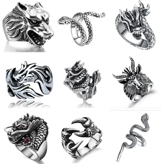 Gothic Punk Men Stainless Steel Ring Vintage Hip Hop Animal Dragon Rings For Men Jewelry Accessories 2019 Rings Drop Shipping