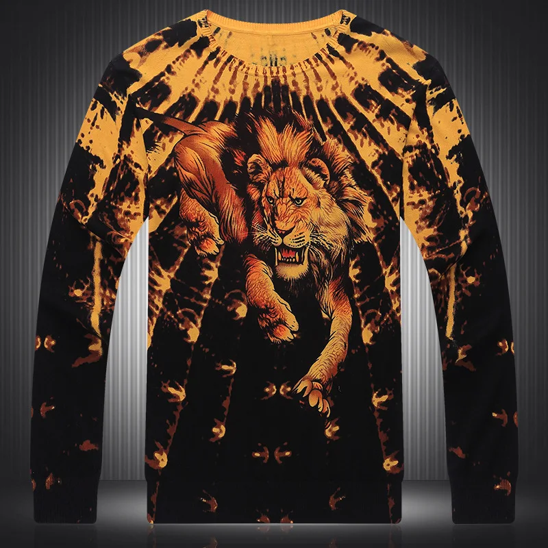Модный вязаный свитер с объемным принтом головы льва, Осень-зима 2017, новый качественный Тонкий шерстяной мужской свитер M-3XL