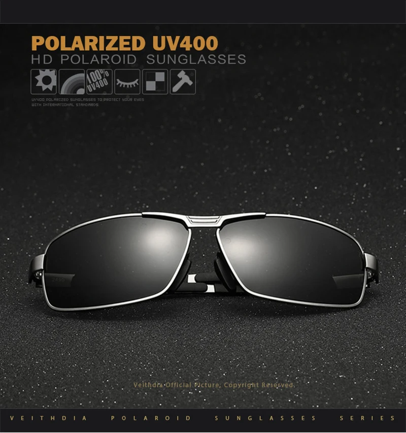 Мужские солнцезащитные очки VEITHDIA поляризационные модель 2490 2019|brand men sunglasses|brand sun