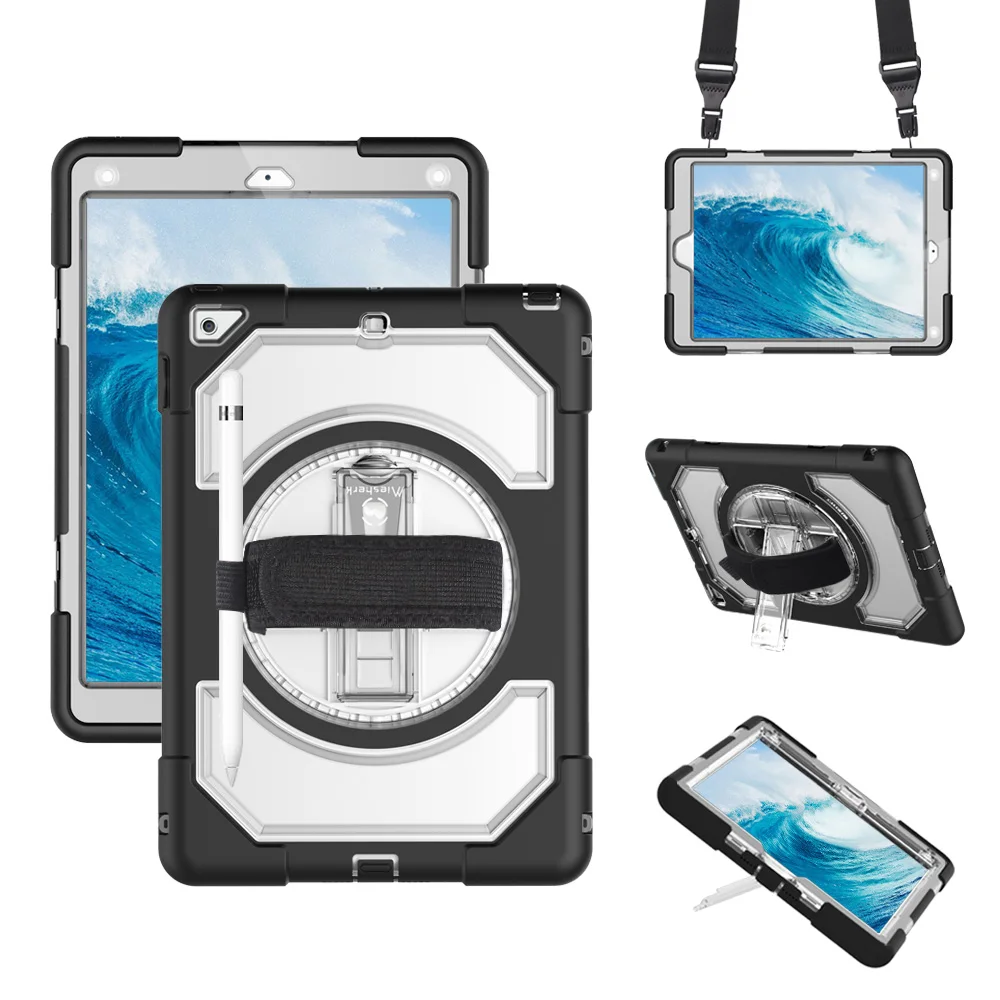 Для iPad 2018 2017 9 7 дюймов Чехол протектор 360 Вращающийся ремешок + шейный Kickstand 5th 6th Gen
