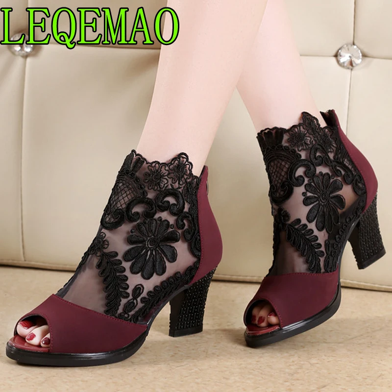 

Summer mesh Peep Toe sandals sexy heels single shoes women shoes in Europe and America 2018 spring and summer gauze