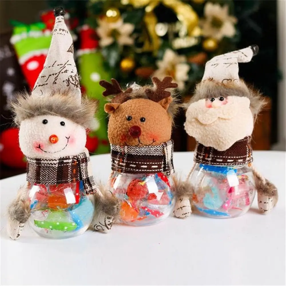 

Hot Sale 1 pcs Fashion New Transparent Candy Bottle Santa Claus Snowman Deer Xmas Decoration Sugar Bowl Kids Children Gift