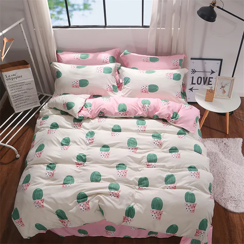 

Bedding set Queen king size 4pc Duvet cover sets Twin Full size Polyeter Duvet Cover Home Textile Wholesale Cactus green pink