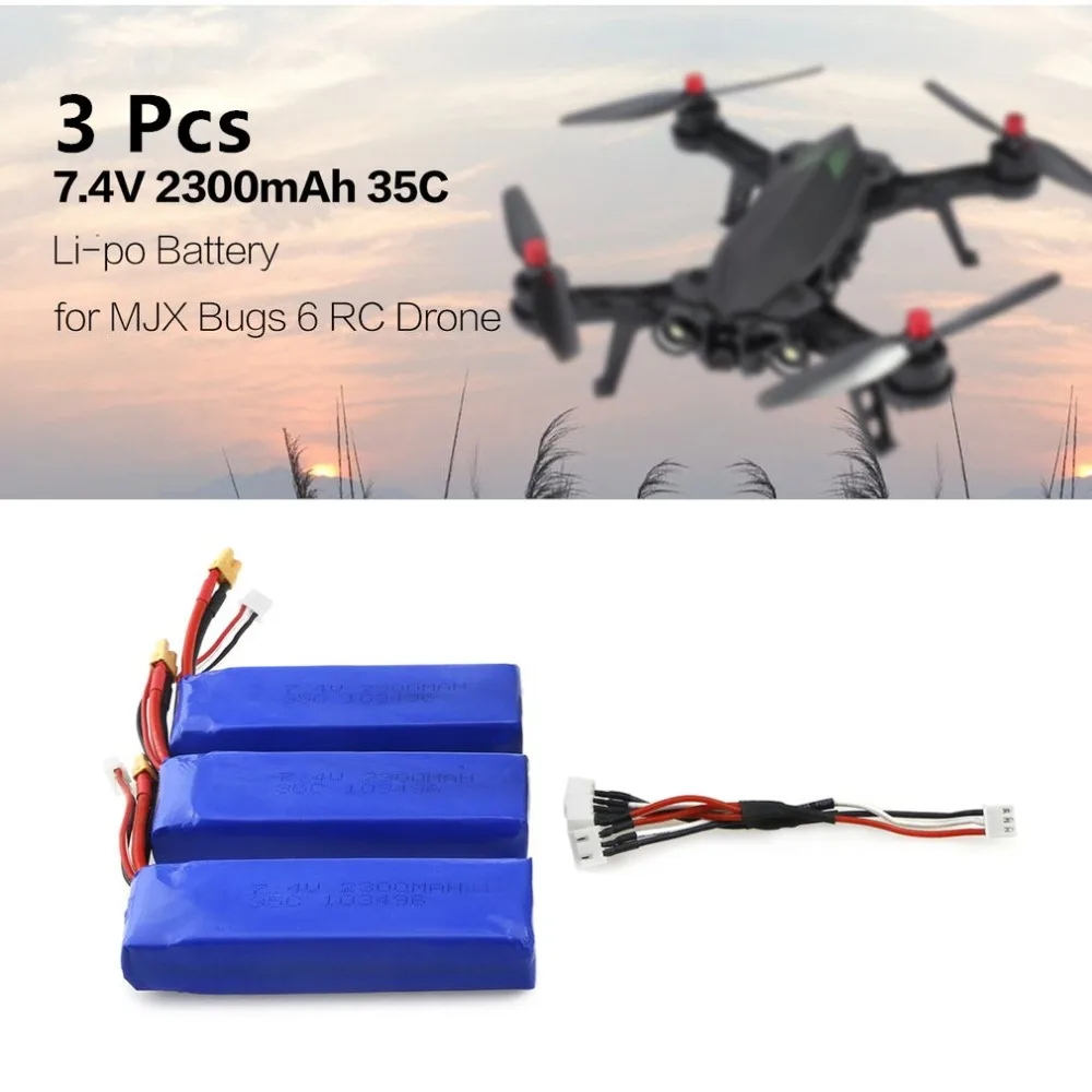 

MJX 7.4V 2300mAh 2S 35C Li-po Rechargeable Battery MJX Bugs 6 B6 RC Drone Quadcopte 3Pcs Upgraded with XT30 Plug hi