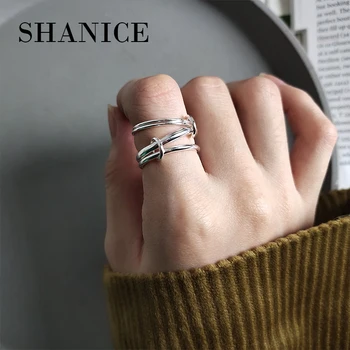 

SHANICE INS Korean 925 sterling silver ring Heavy Industry Geometric Multi-circle Lines Bijoux Femme Engagement Ring Accessories