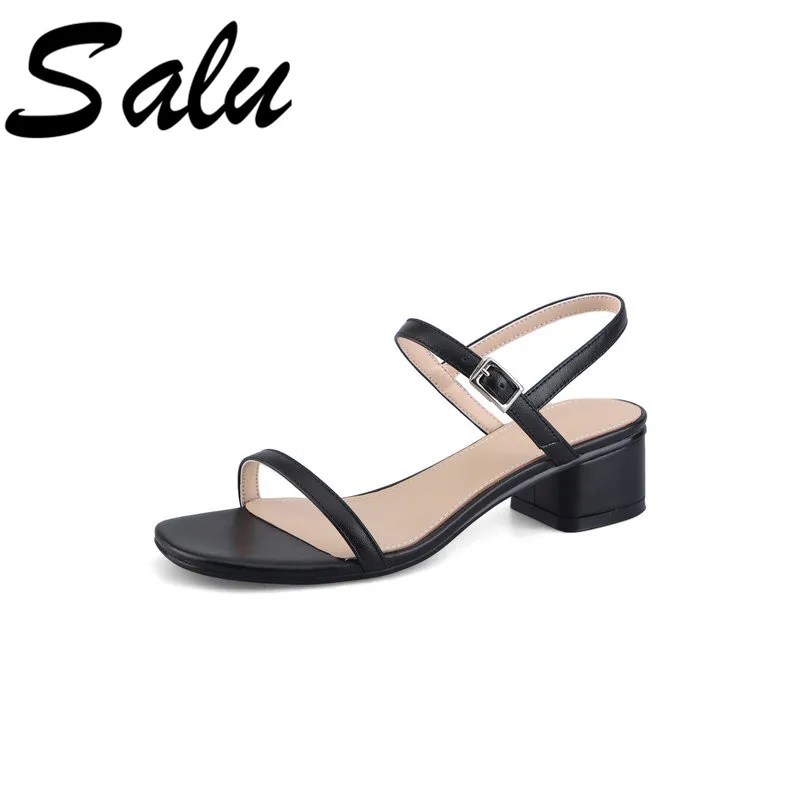 

Salu 2019 Summer Women High Heels Sandals Fashion Buckle Strap Elegant Shoes Woman Genuine Leather Sandals Women