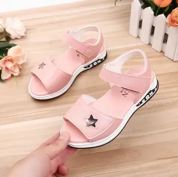

Pu Leather Girls Sandals New Summer Princess Sandals With Star Children Anti-skid Beach Shoes For Girl Size 27-36