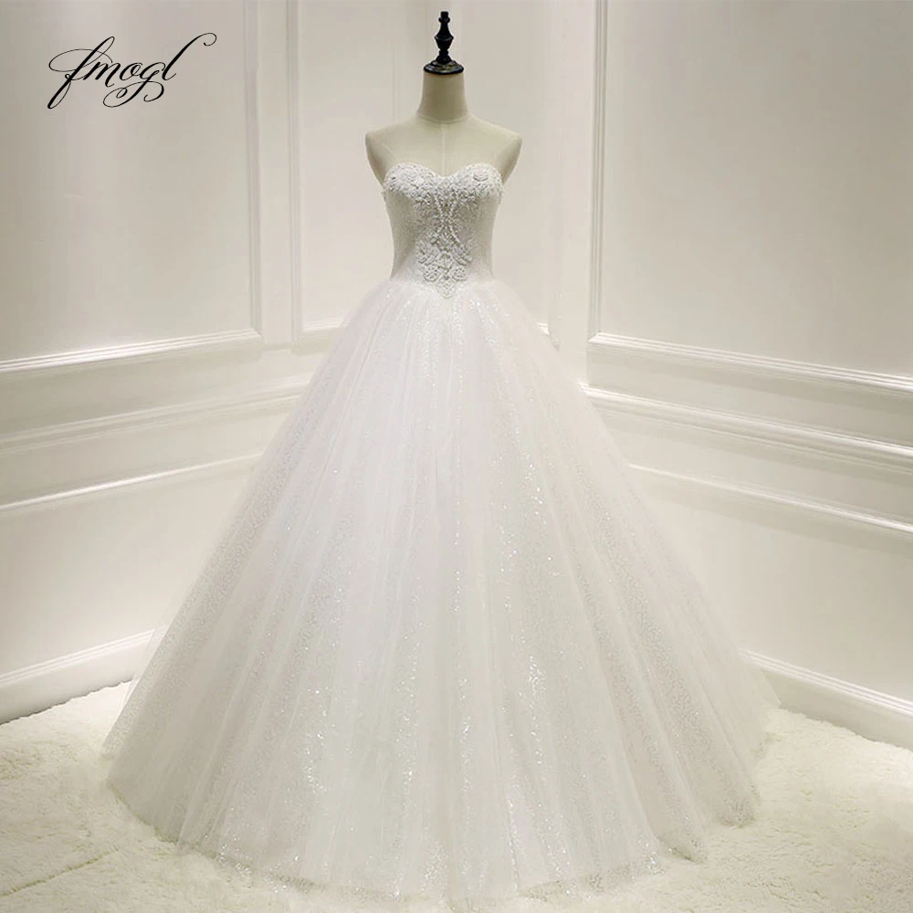 Fmogl Robe De Mariee Милое Свадебное платье принцессы 2019 эффектное с открытой спинкой и