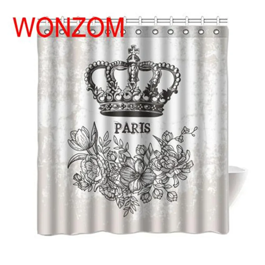 

WONZOM 2017 Polyester Fabric Crown Shower Curtains with 12 Hooks For Bathroom Decor Modern 3D Bath Waterproof Curtain Gift