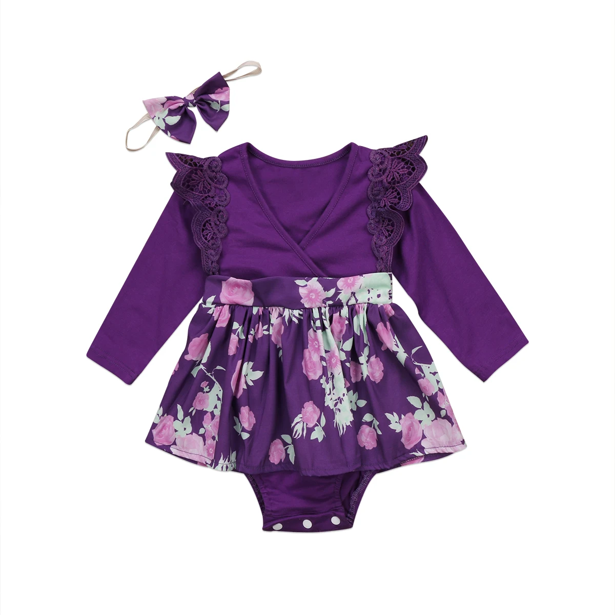 Purple Color Newborn Baby Girls Romper Ruffles Long Sleeve Tutu Romper