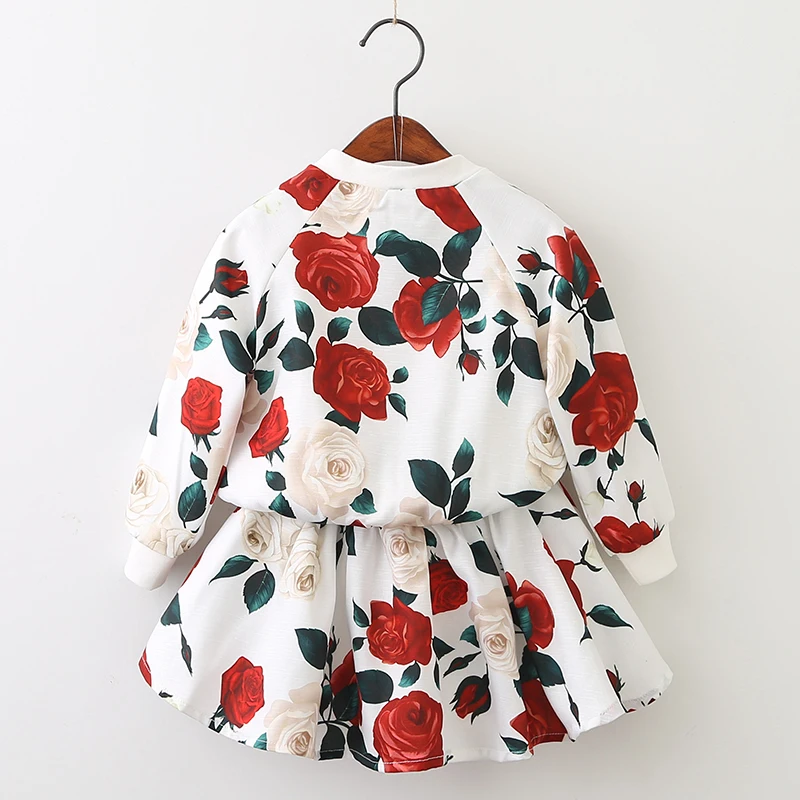 

Girls Clothing Sets 2017 Fashion Girls Clothes Long Sleeve Floral Coats+Rose Floral Skirts 2Pcs Kids Clothing Sets